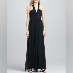 BCBGMaxAzria Black Starr Deep V Halter Style Maxi Dress, Size 4